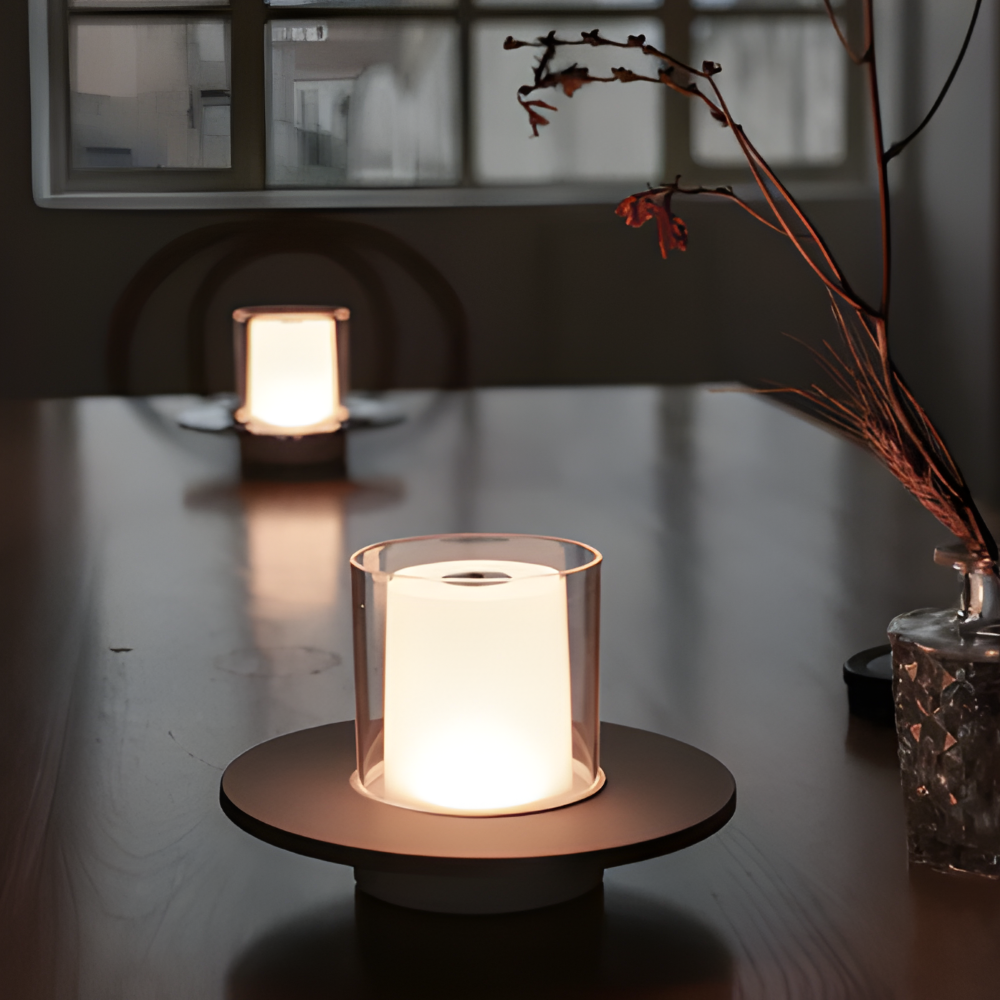 GlowGest Tischlampe - Moderne Wiederaufladbare Zylindrische Kerze LED Schreibtischlampe