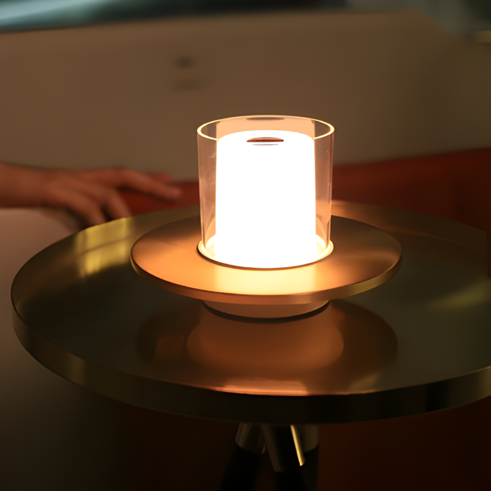GlowGest Tischlampe - Moderne Wiederaufladbare Zylindrische Kerze LED Schreibtischlampe