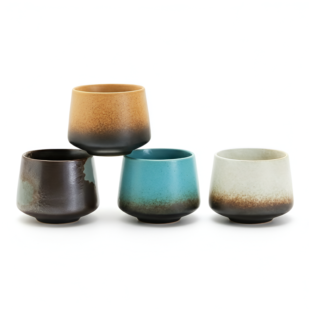 Handgefertigte Keramik Kaffeetassen - 4er Set – Vintage Tie-Dye Becher 200ml