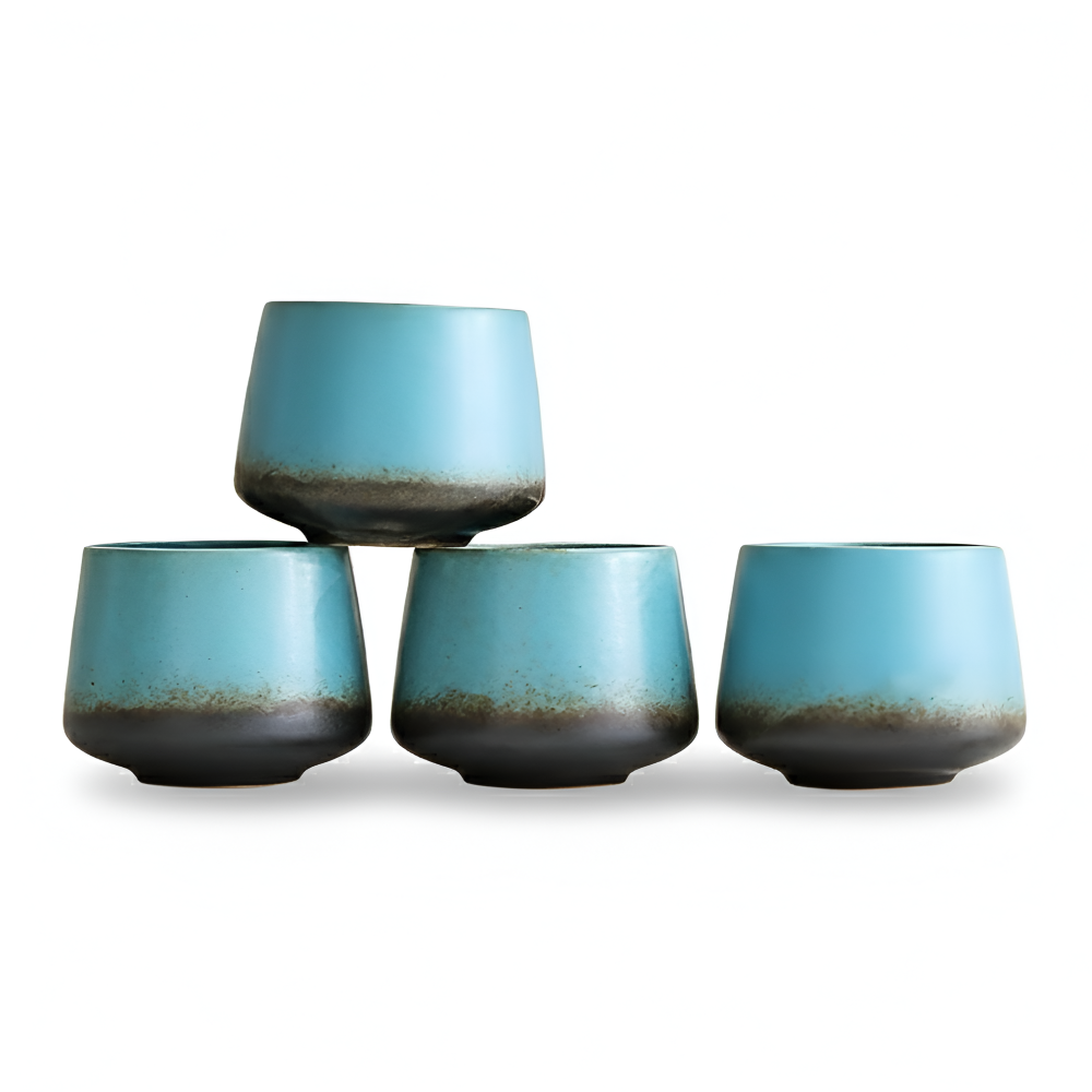Handgefertigte Keramik Kaffeetassen - 4er Set – Vintage Tie-Dye Becher 200ml