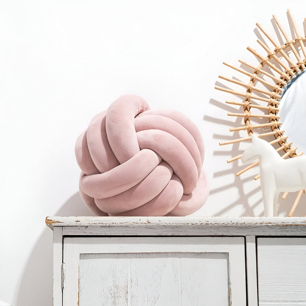 Handgefertigtes geknotetes rundes Samt-Wurfkissen - Gemütliches modernes Plüschkissen für die Wohnkultur