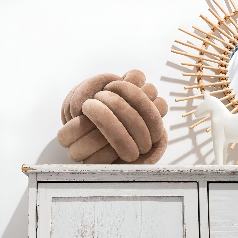 Handgefertigtes geknotetes rundes Samt-Wurfkissen - Gemütliches modernes Plüschkissen für die Wohnkultur