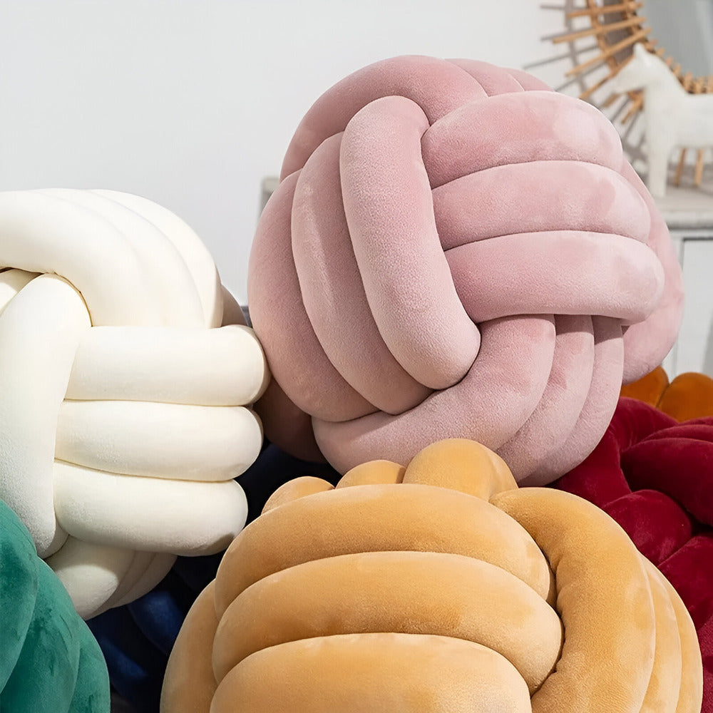 Handgefertigtes geknotetes rundes Samt-Wurfkissen - Gemütliches modernes Plüschkissen für die Wohnkultur
