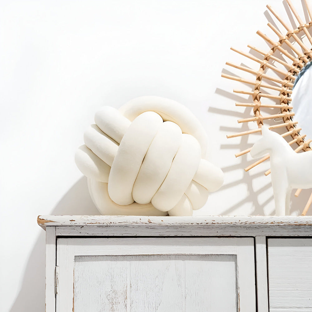 Handgefertigtes geknotetes rundes Samt-Wurfkissen - Gemütliches modernes Plüschkissen für die Wohnkultur