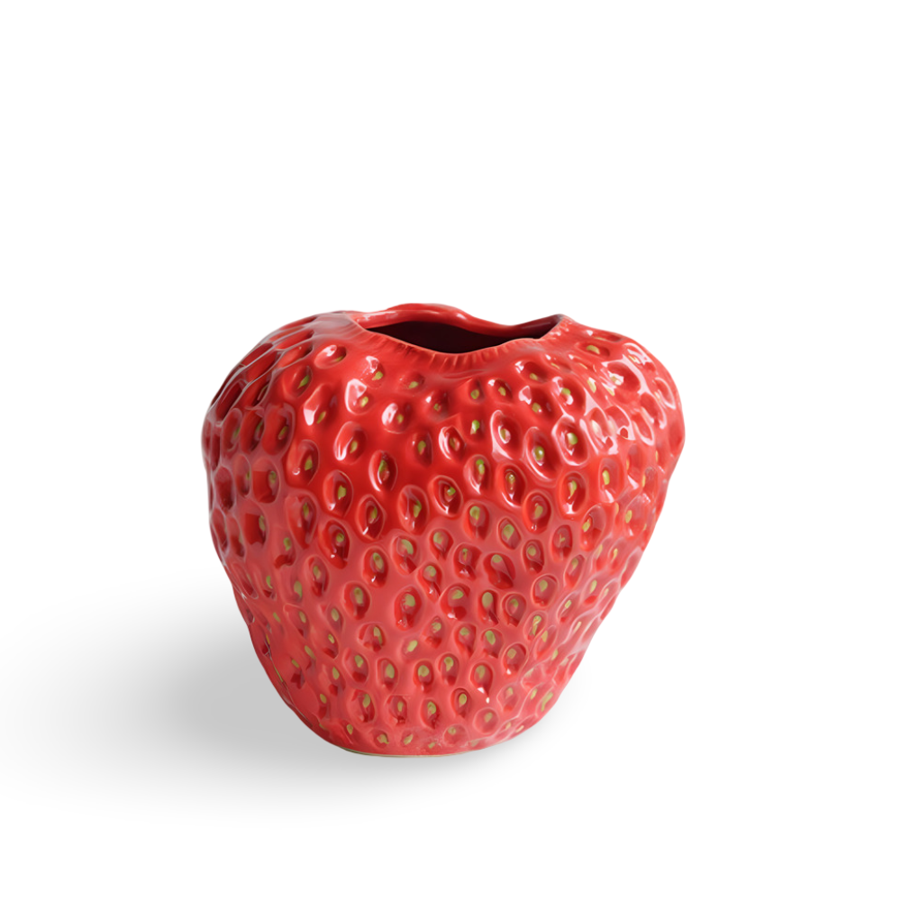 Handgefertigte Erdbeer-Keramik-Blumenvase – Elegante Wohnkultur