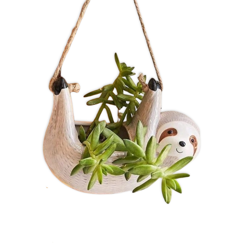 Handgefertigter Keramik Blumentopf mit Faultierdesign für Kreative Raumgestaltung