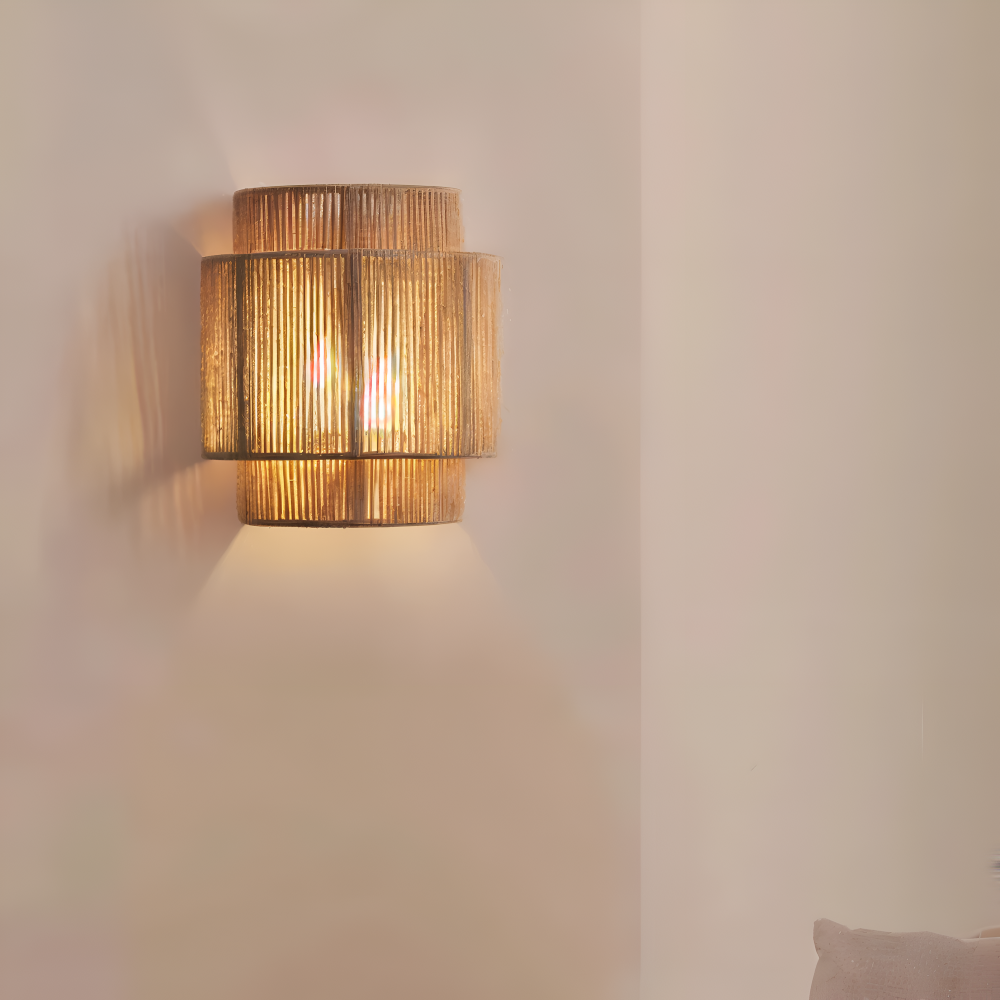 Hanf Wandleuchte - Hanfseil Rattan Lampenschirm - Boho Wanddekoration