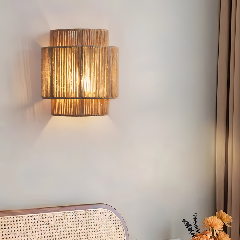 Hanf Wandleuchte - Hanfseil Rattan Lampenschirm - Boho Wanddekoration