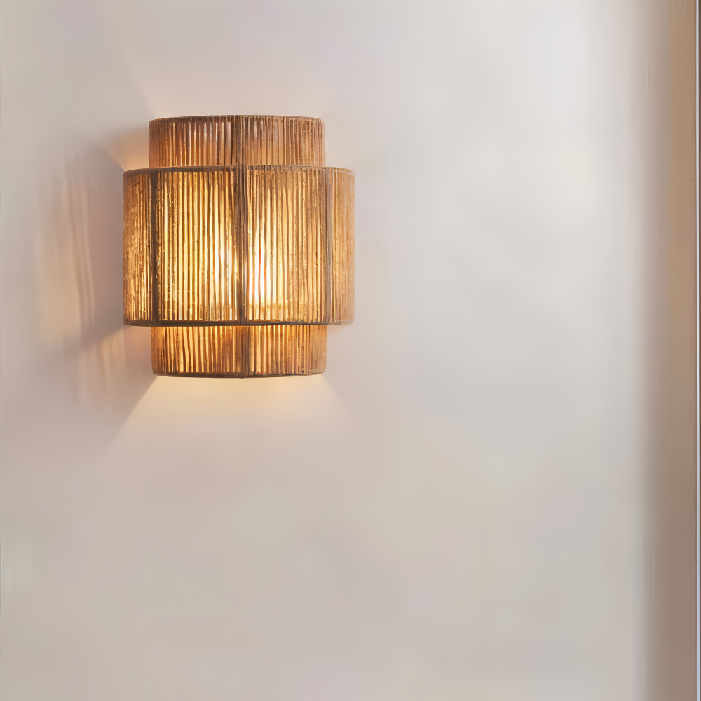 Hanf Wandleuchte - Hanfseil Rattan Lampenschirm - Boho Wanddekoration