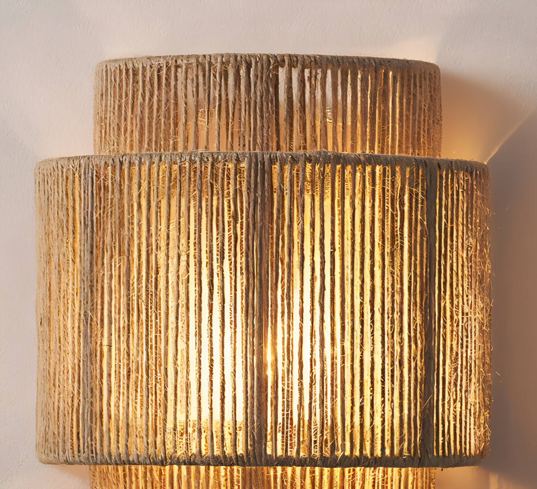 Hanf Wandleuchte - Hanfseil Rattan Lampenschirm - Boho Wanddekoration