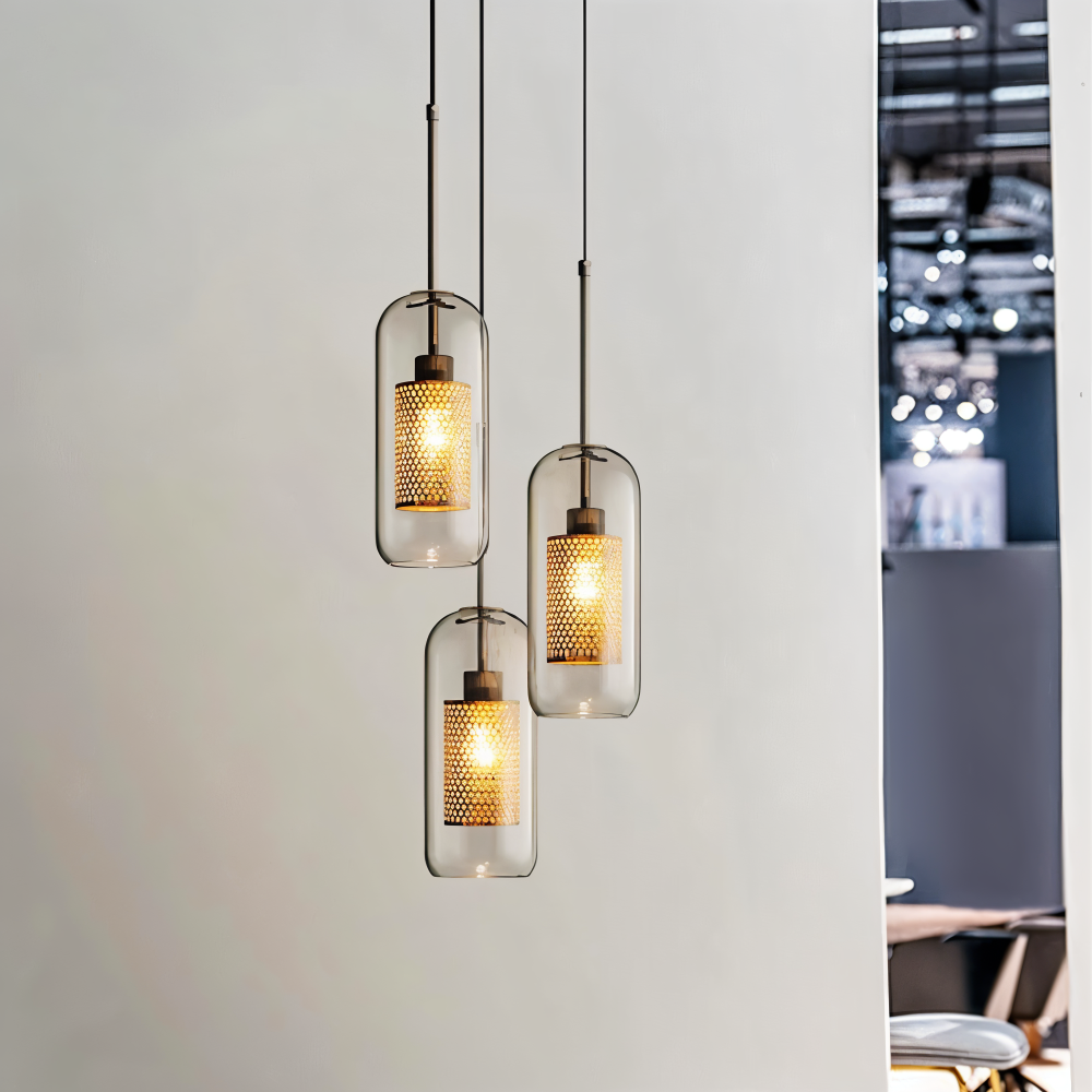 HiveGlim - Geometrische Glas Hängelampe mit Wabendesign - Vintage Loft Lighting