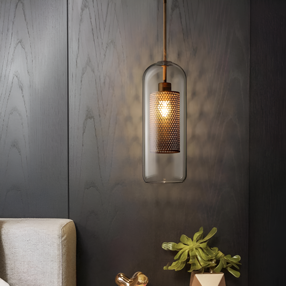 HiveGlim - Geometrische Glas Hängelampe mit Wabendesign - Vintage Loft Lighting