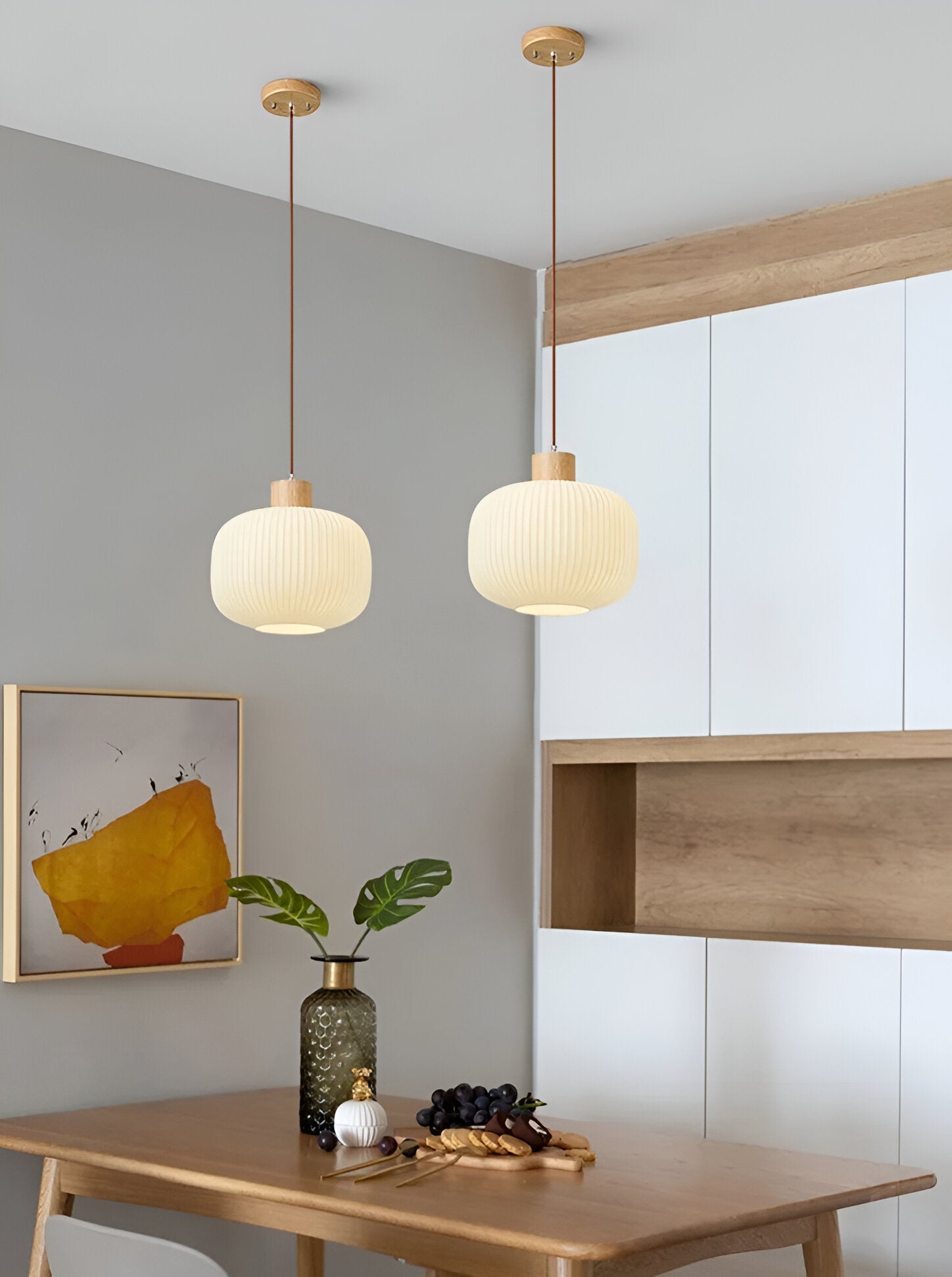 AkariLuxe Pendelleuchte - Elegante Japanische Milky Weiß Gerippte Glas Hängelampe