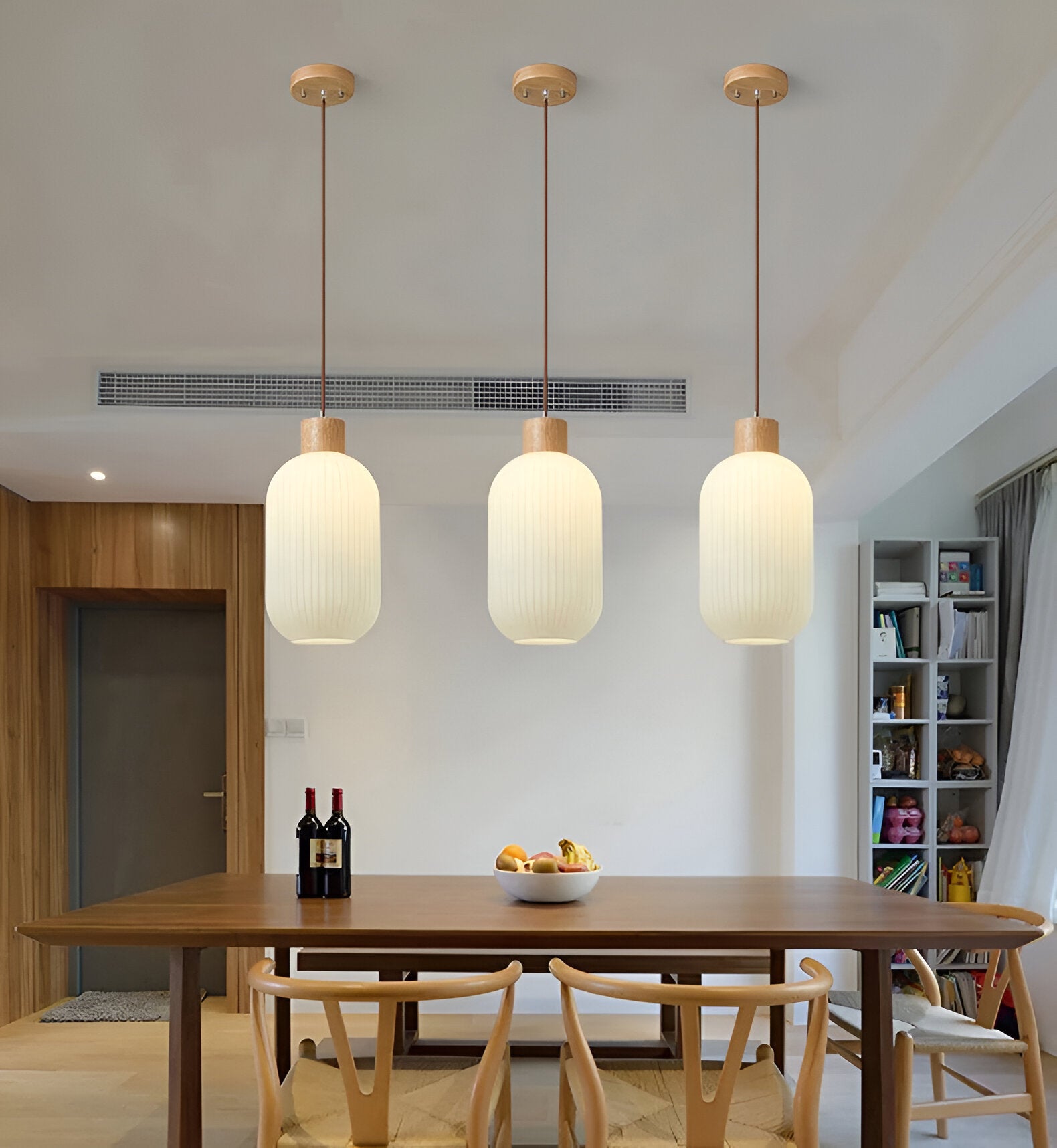 AkariLuxe Pendelleuchte - Elegante Japanische Milky Weiß Gerippte Glas Hängelampe