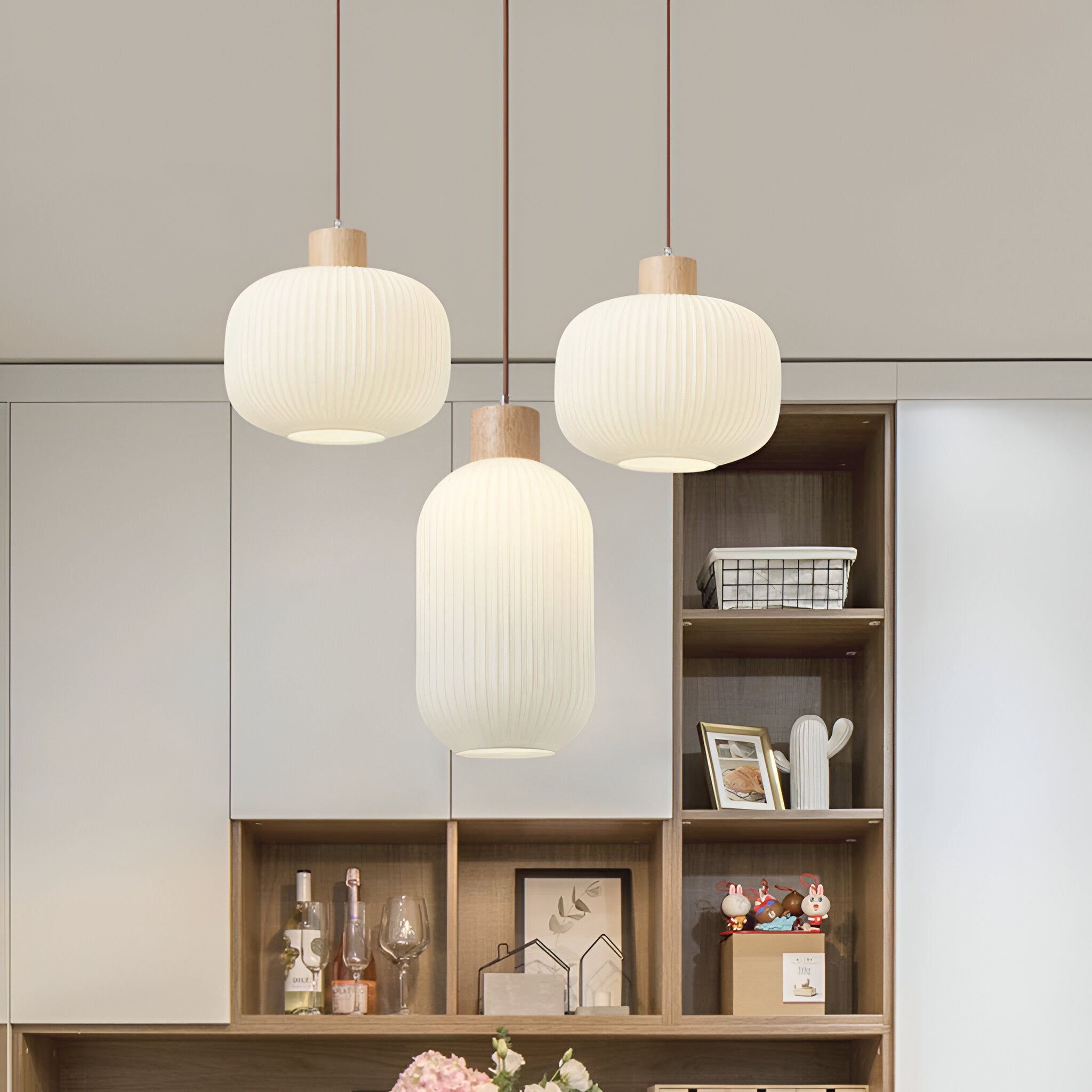 AkariLuxe Pendelleuchte - Elegante Japanische Milky Weiß Gerippte Glas Hängelampe