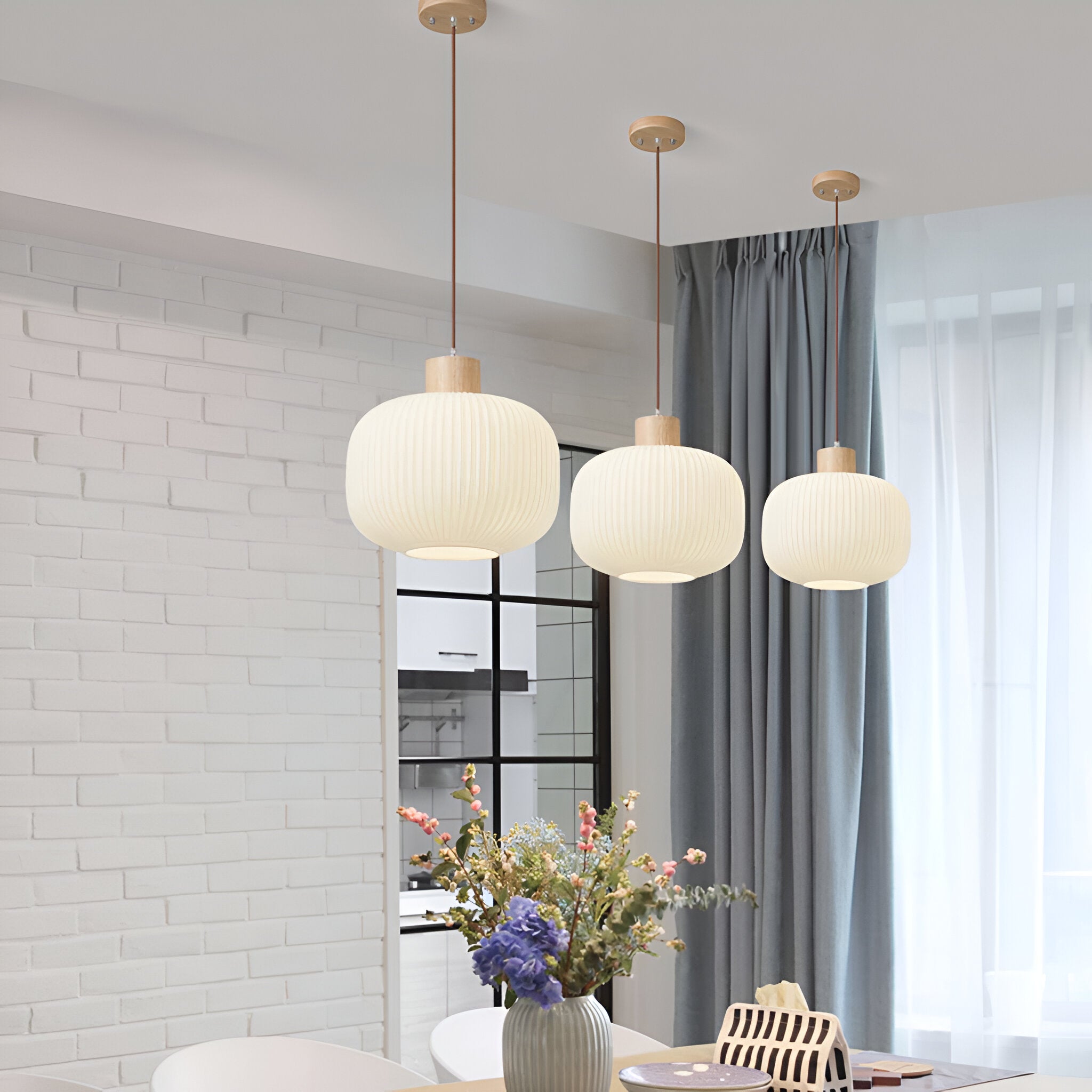 AkariLuxe Pendelleuchte - Elegante Japanische Milky Weiß Gerippte Glas Hängelampe