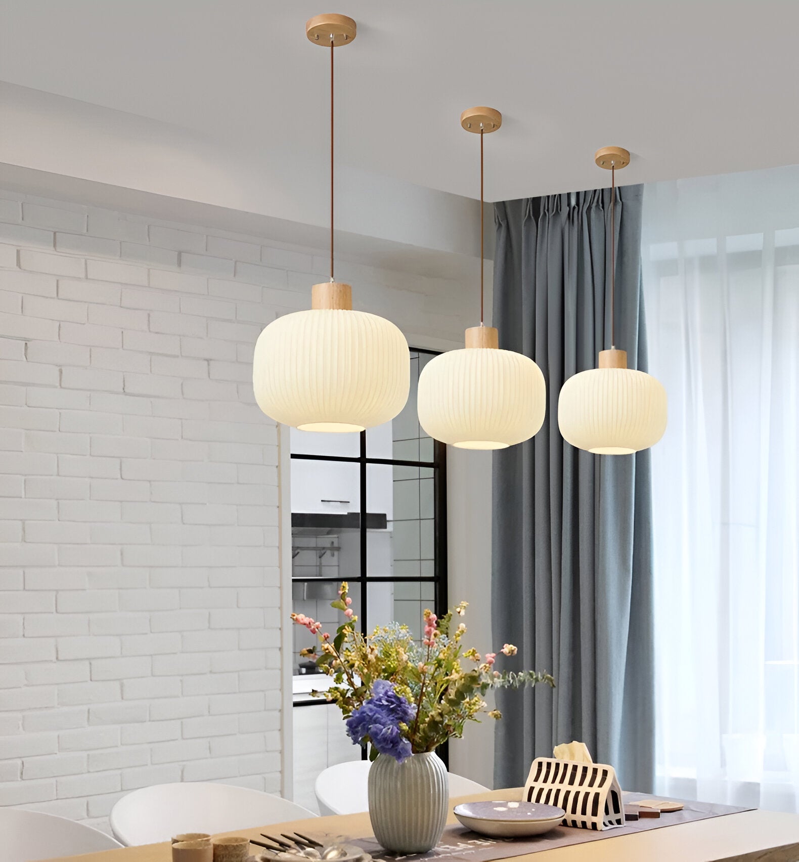 AkariLuxe Pendelleuchte - Elegante Japanische Milky Weiß Gerippte Glas Hängelampe