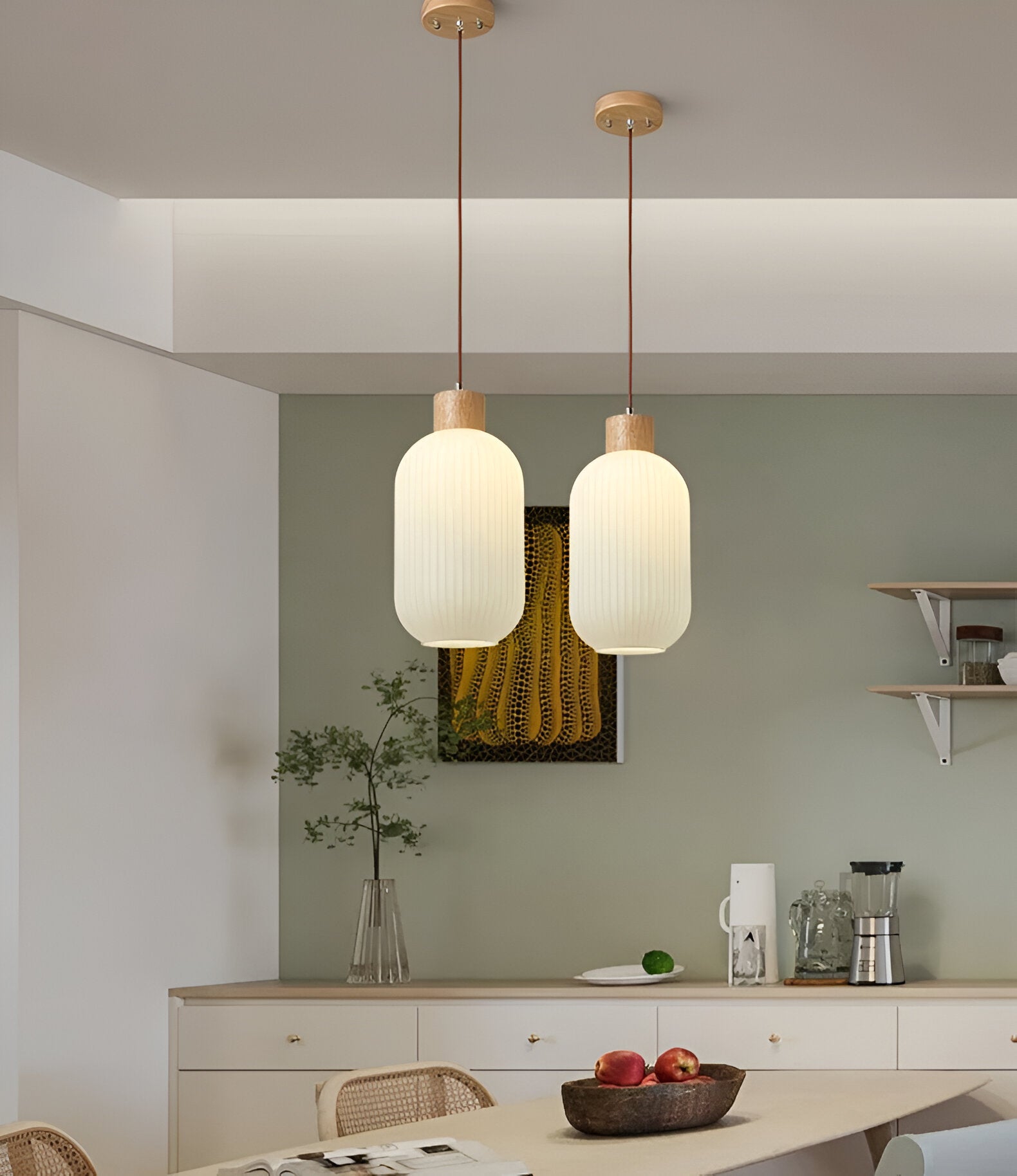 AkariLuxe Pendelleuchte - Elegante Japanische Milky Weiß Gerippte Glas Hängelampe