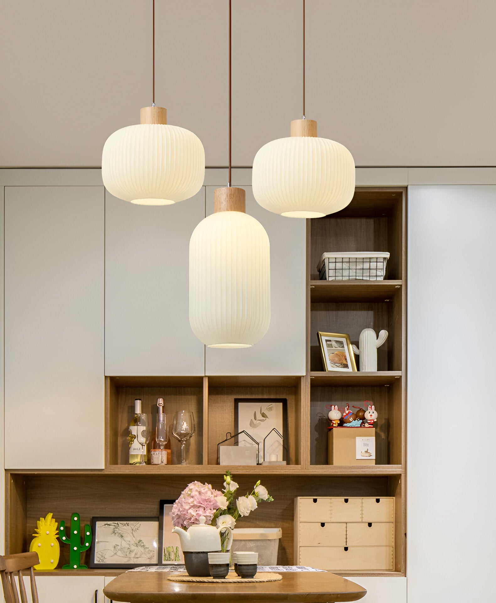 AkariLuxe Pendelleuchte - Elegante Japanische Milky Weiß Gerippte Glas Hängelampe