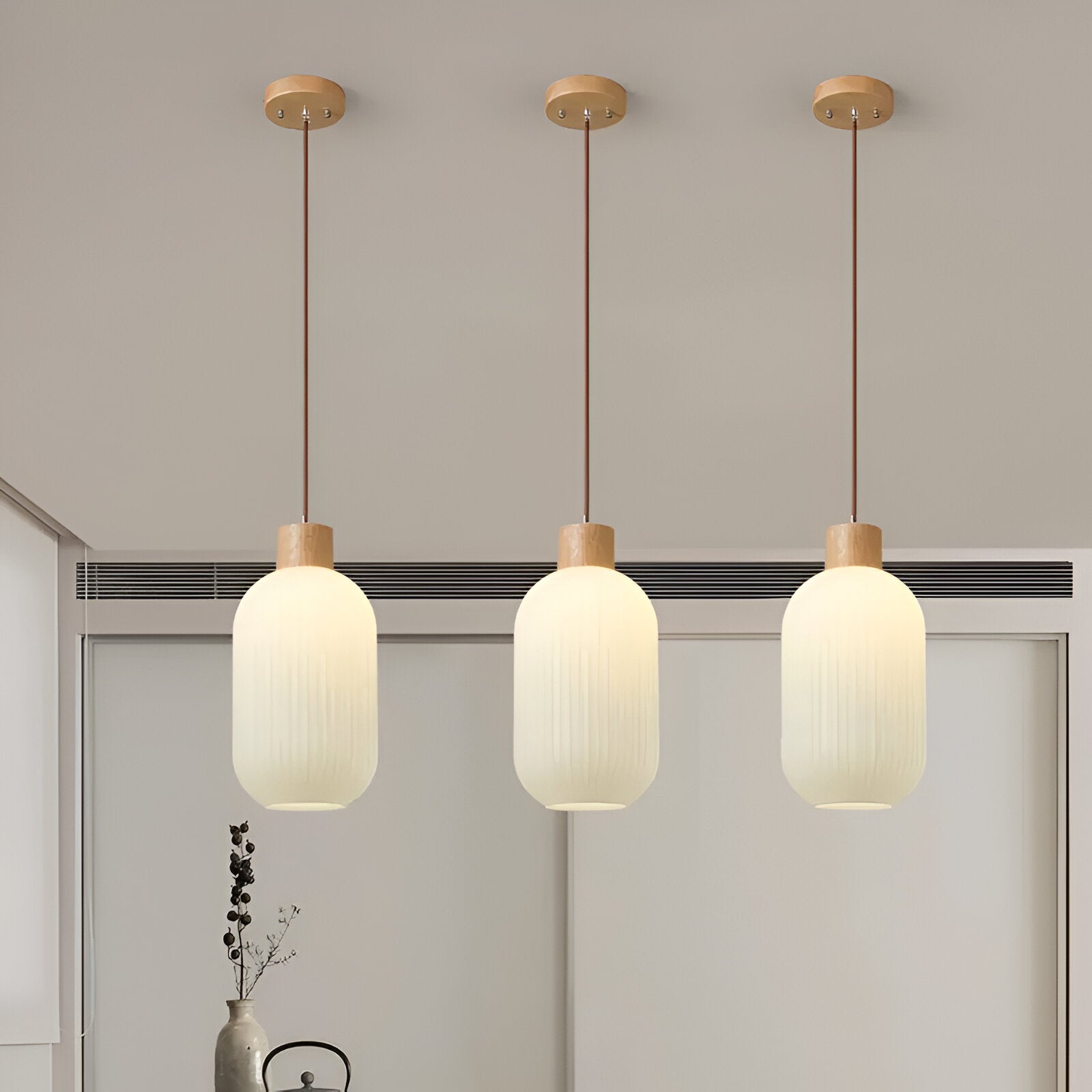 AkariLuxe Pendelleuchte - Elegante Japanische Milky Weiß Gerippte Glas Hängelampe