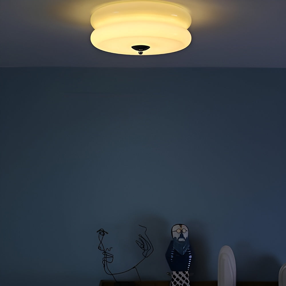 BauhausGleam - Creme Glas Deckenleuchte - Runde LED-Anbauleuchte