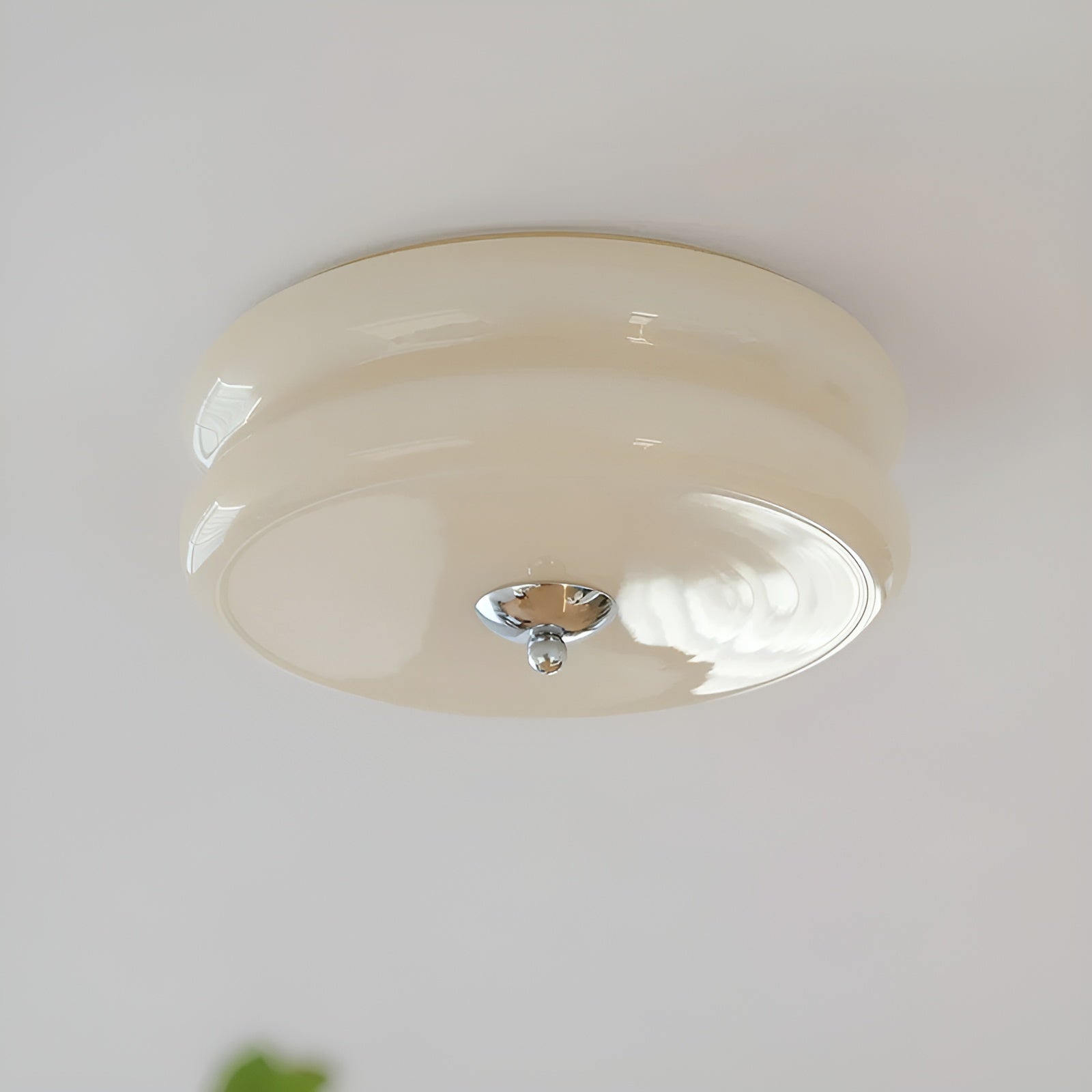 BauhausGleam - Creme Glas Deckenleuchte - Runde LED-Anbauleuchte