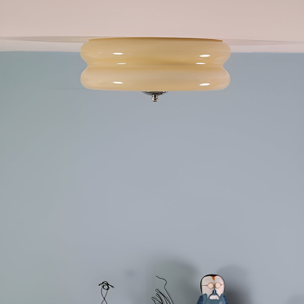 BauhausGleam - Creme Glas Deckenleuchte - Runde LED-Anbauleuchte