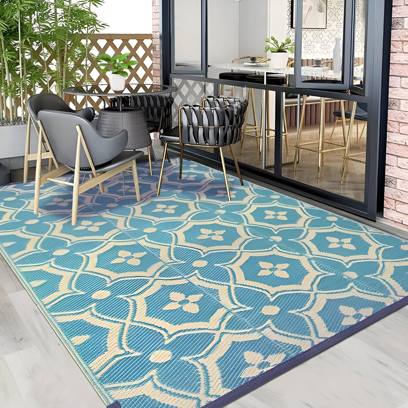 BlueBliss Outdoor-Teppich - Geometrischer Polypropylen-Teppich