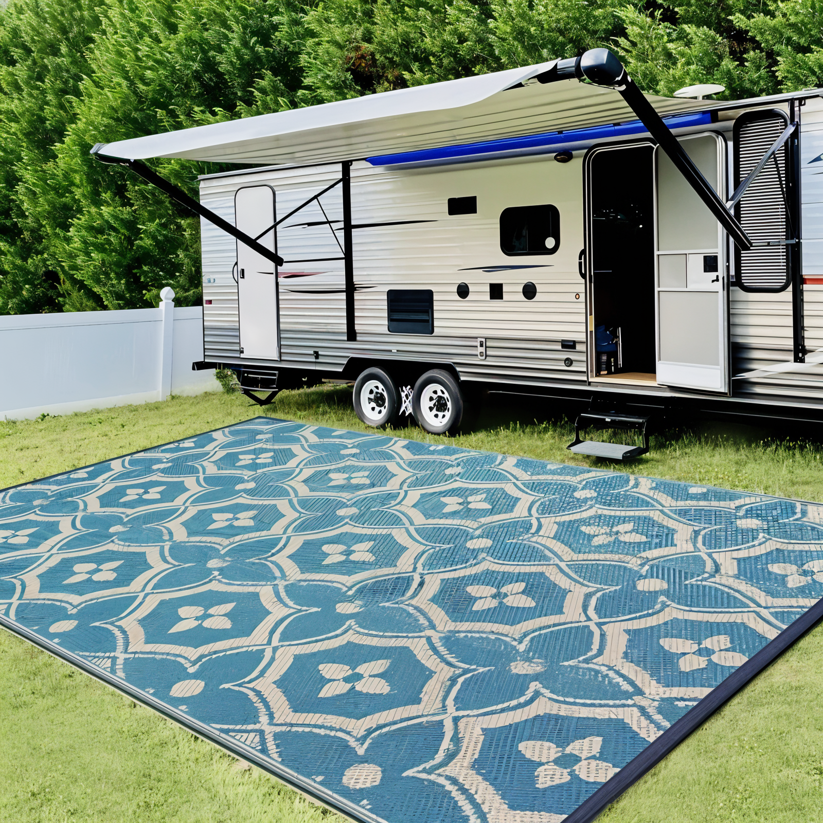 BlueBliss Outdoor-Teppich - Geometrischer Polypropylen-Teppich