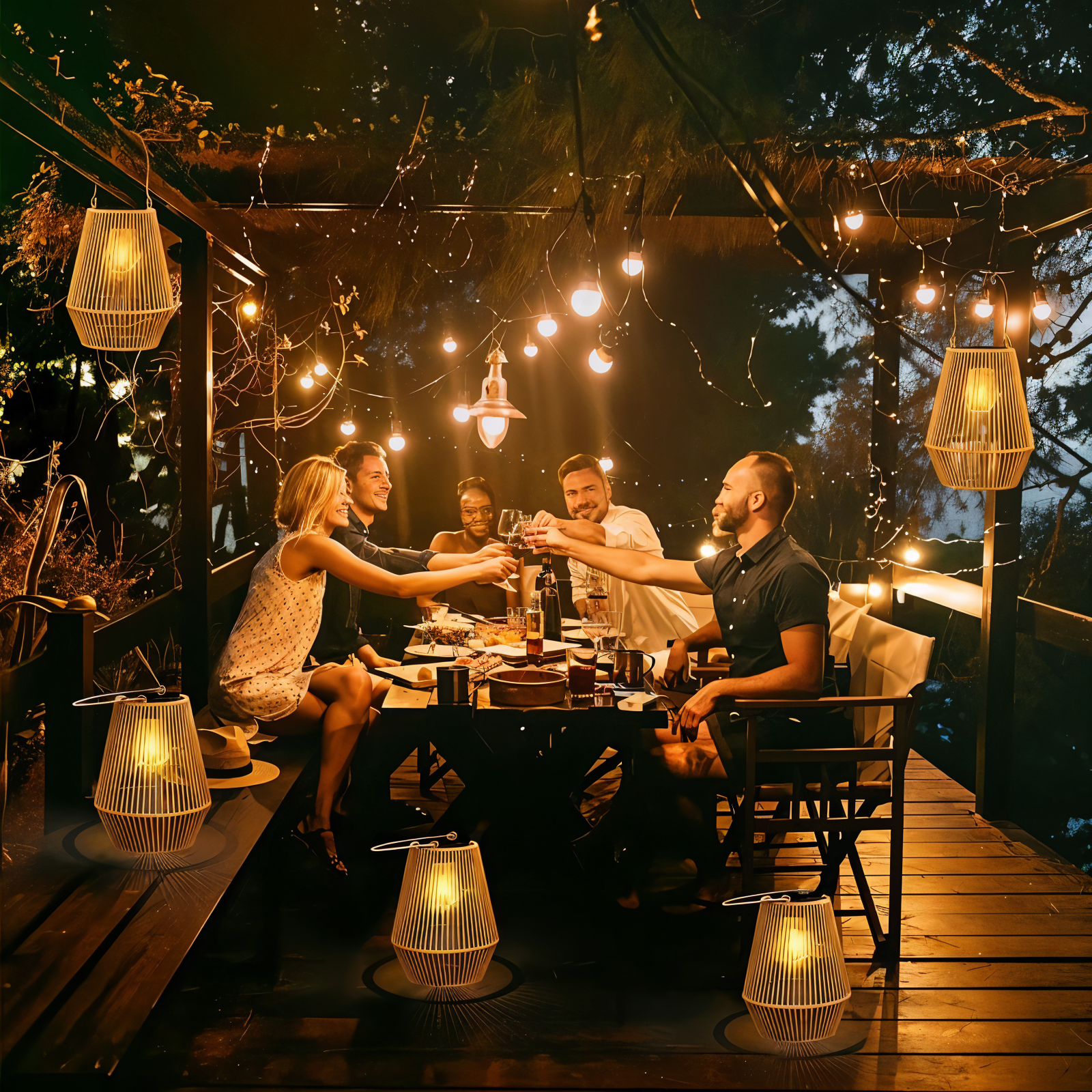 CageRattan Solarleuchten Garten - Bambus Solarleuchten - Wasserdichte Hängelaterne