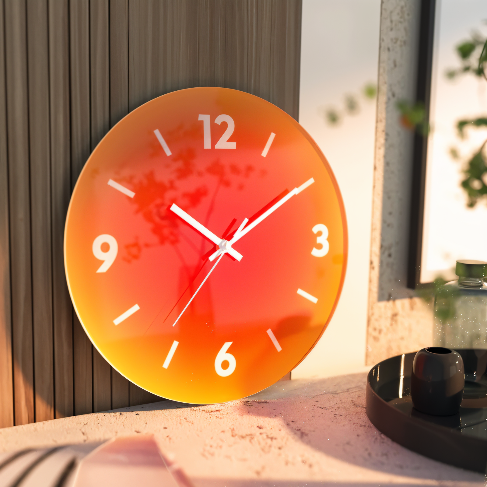 Sunset Clock - Vibrant Non-Ticking Glas Runde Wanduhr