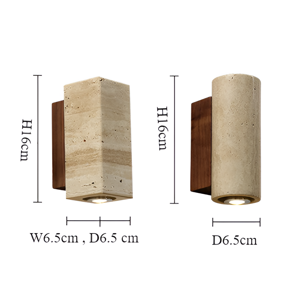 Naturstein Wandleuchte - Travertin Wandleuchte - Strip Wandleuchte Marmor Holzsockel