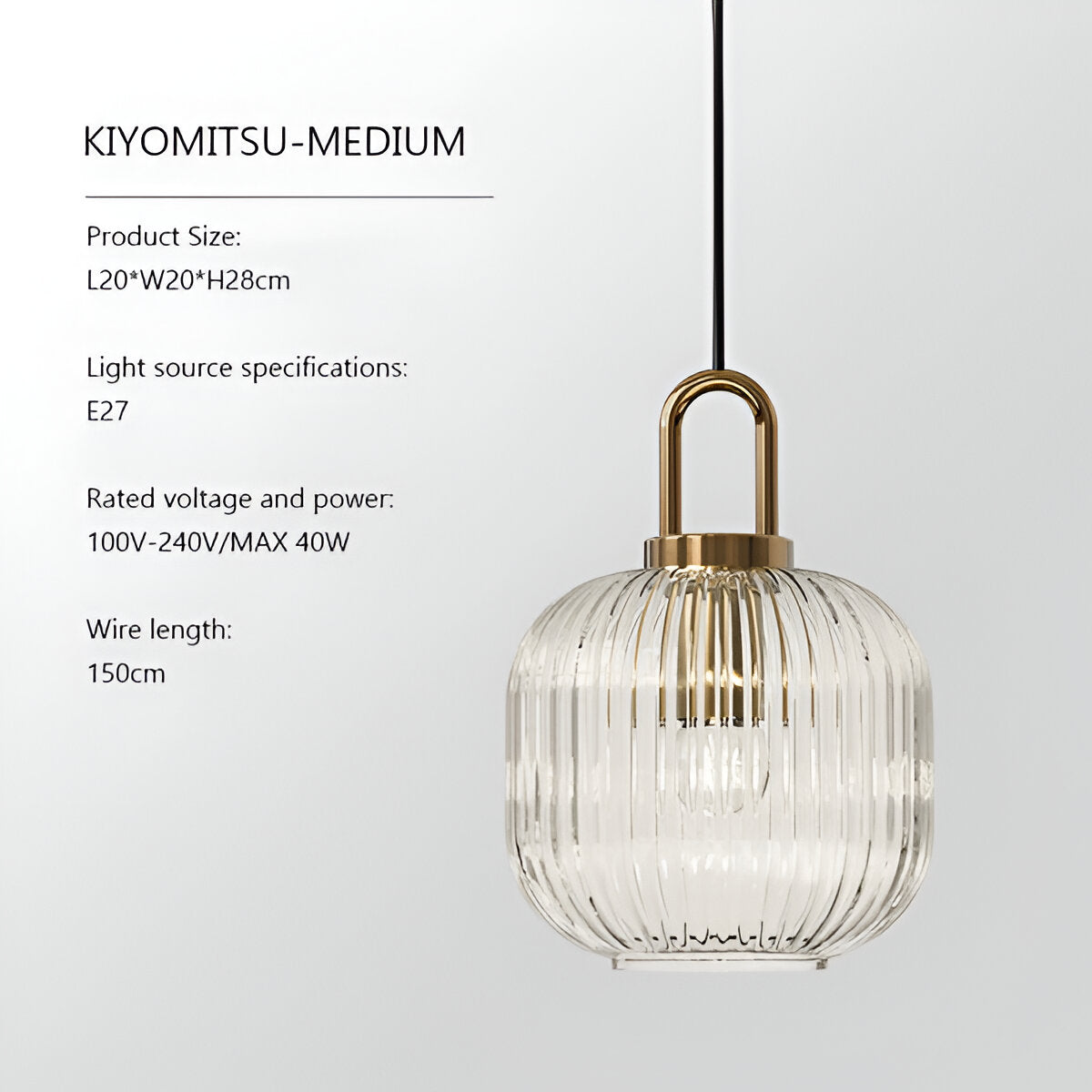 ClaChic Hängelampe - Weiß & Gold Nordische Gerippte Glas Pendelleuchte