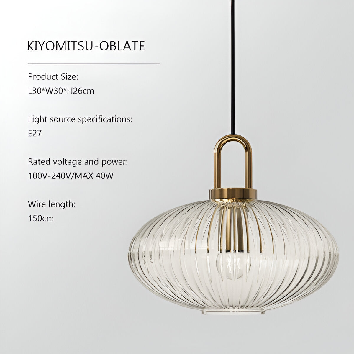 ClaChic Hängelampe - Weiß & Gold Nordische Gerippte Glas Pendelleuchte