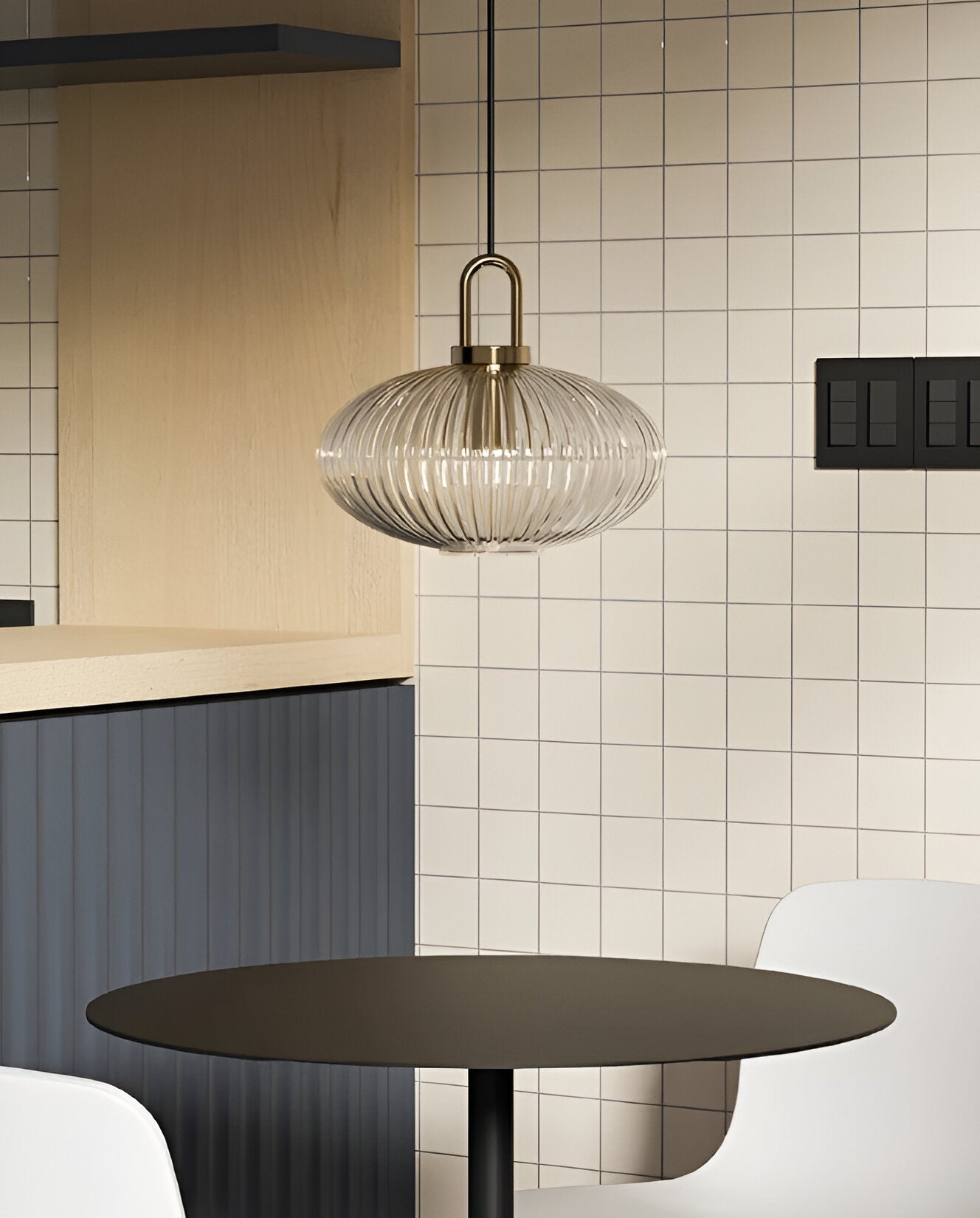 ClaChic Hängelampe - Weiß & Gold Nordische Gerippte Glas Pendelleuchte