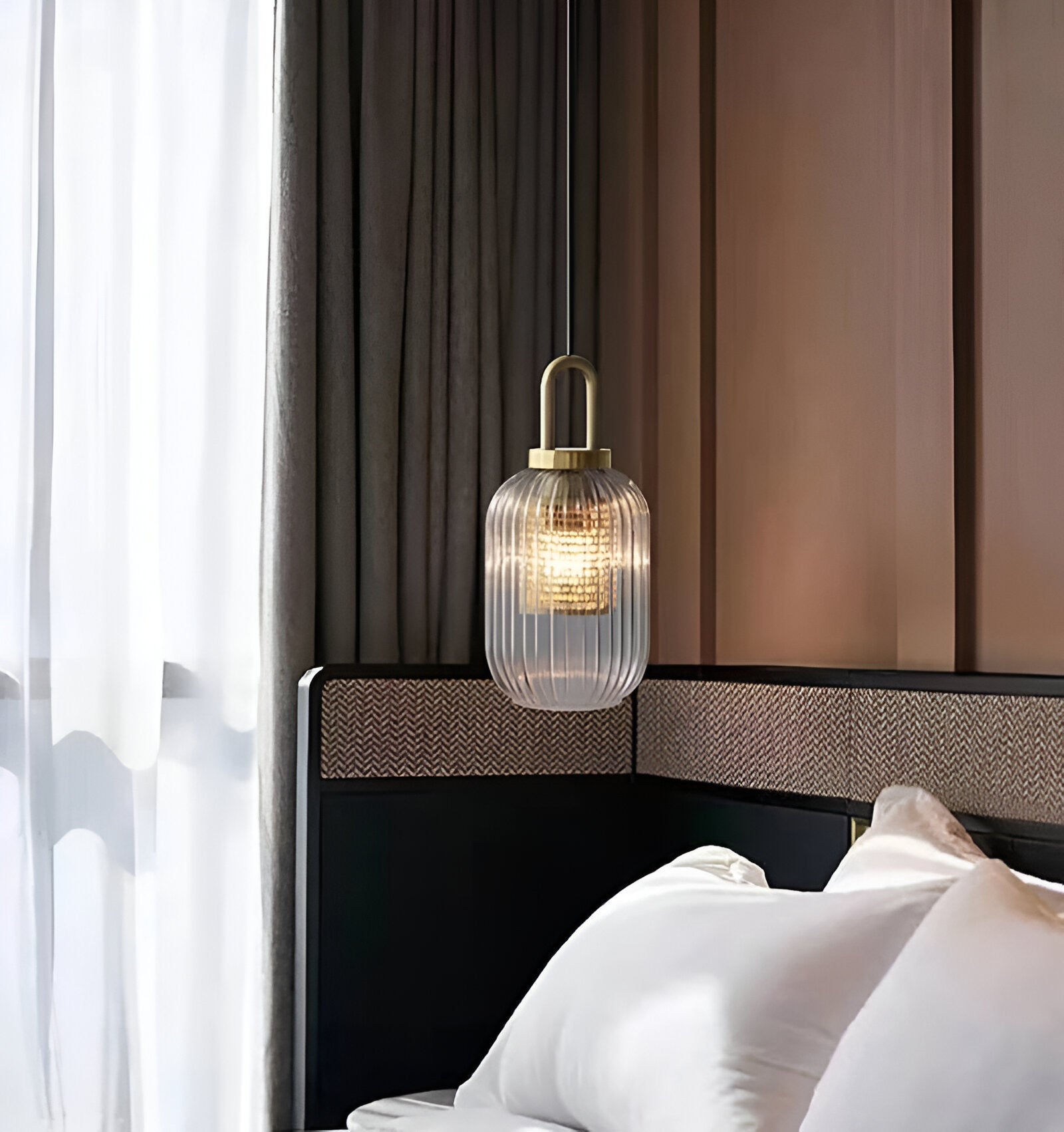 ClaChic Hängelampe - Weiß & Gold Nordische Gerippte Glas Pendelleuchte