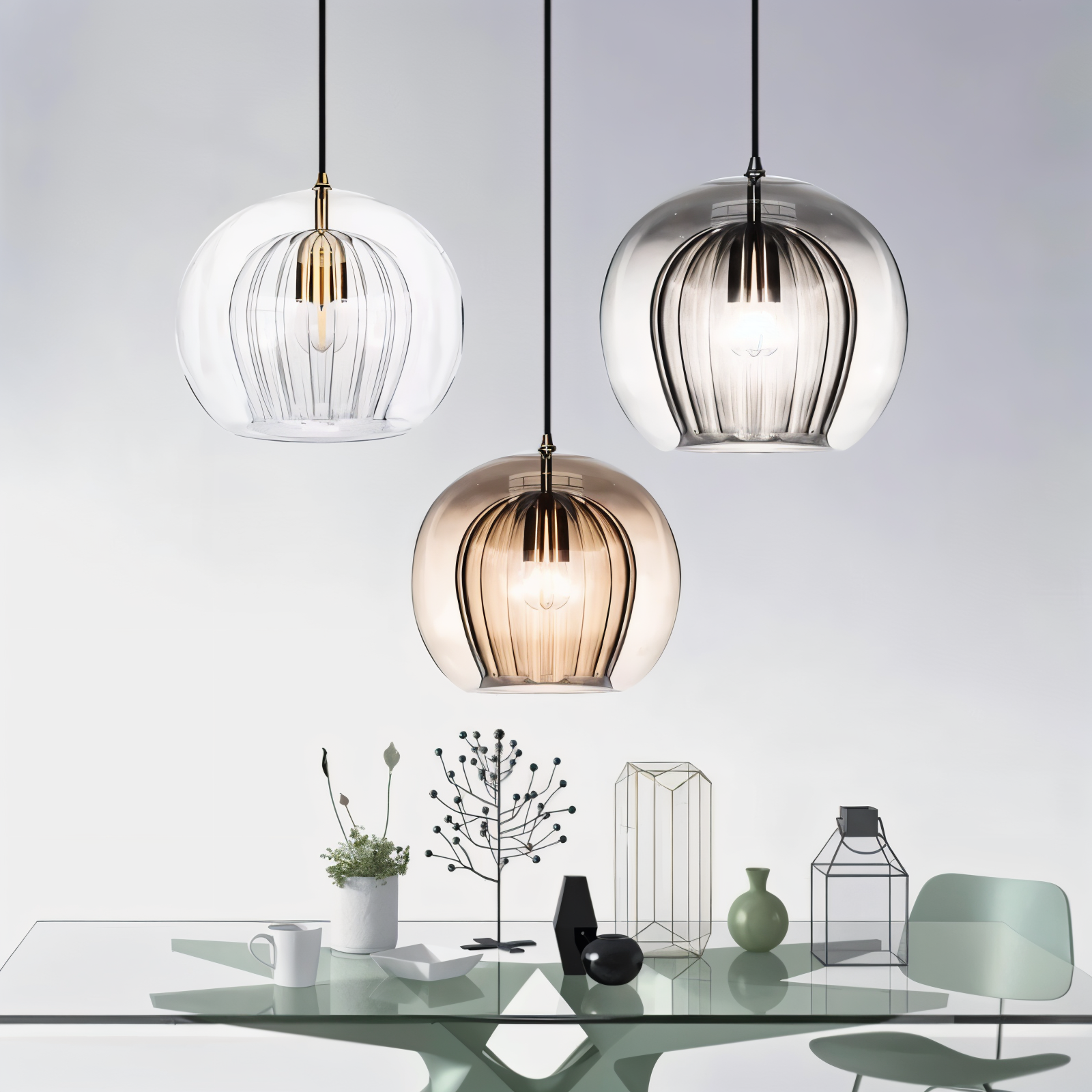 ClearLuxe Glas Pendelleuchte - Vintage Hängelampen Wohnzimmer - Kugelförmige Leuchte