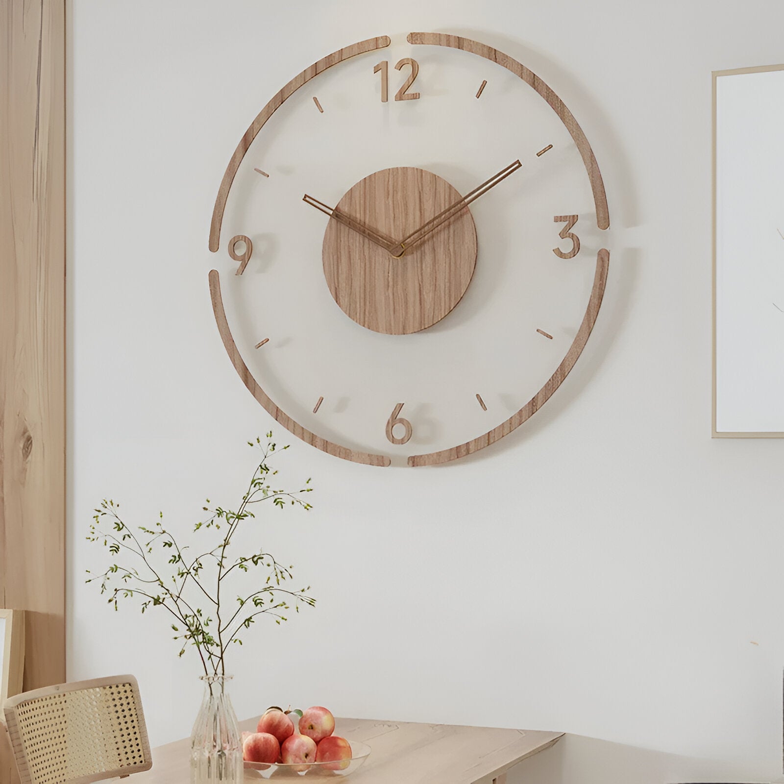 Clear O'Clock - Transparente Acryl & Holz Stille Wanduhr