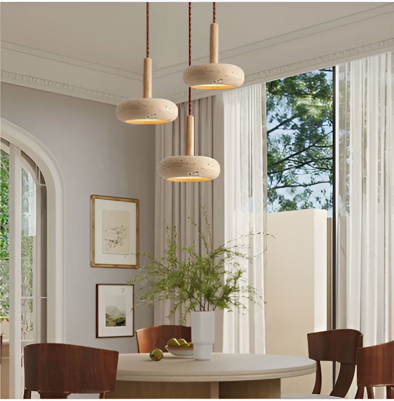 Creme Travertin Pendelleuchte - Runde Licht Decke- Retro Pendelleuchte