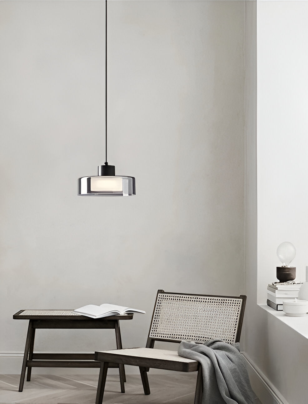 CyGleam Pendelleuchte - Kreisförmige Rauchglas Hängelampe - Modern Minimalistische Beleuchtung