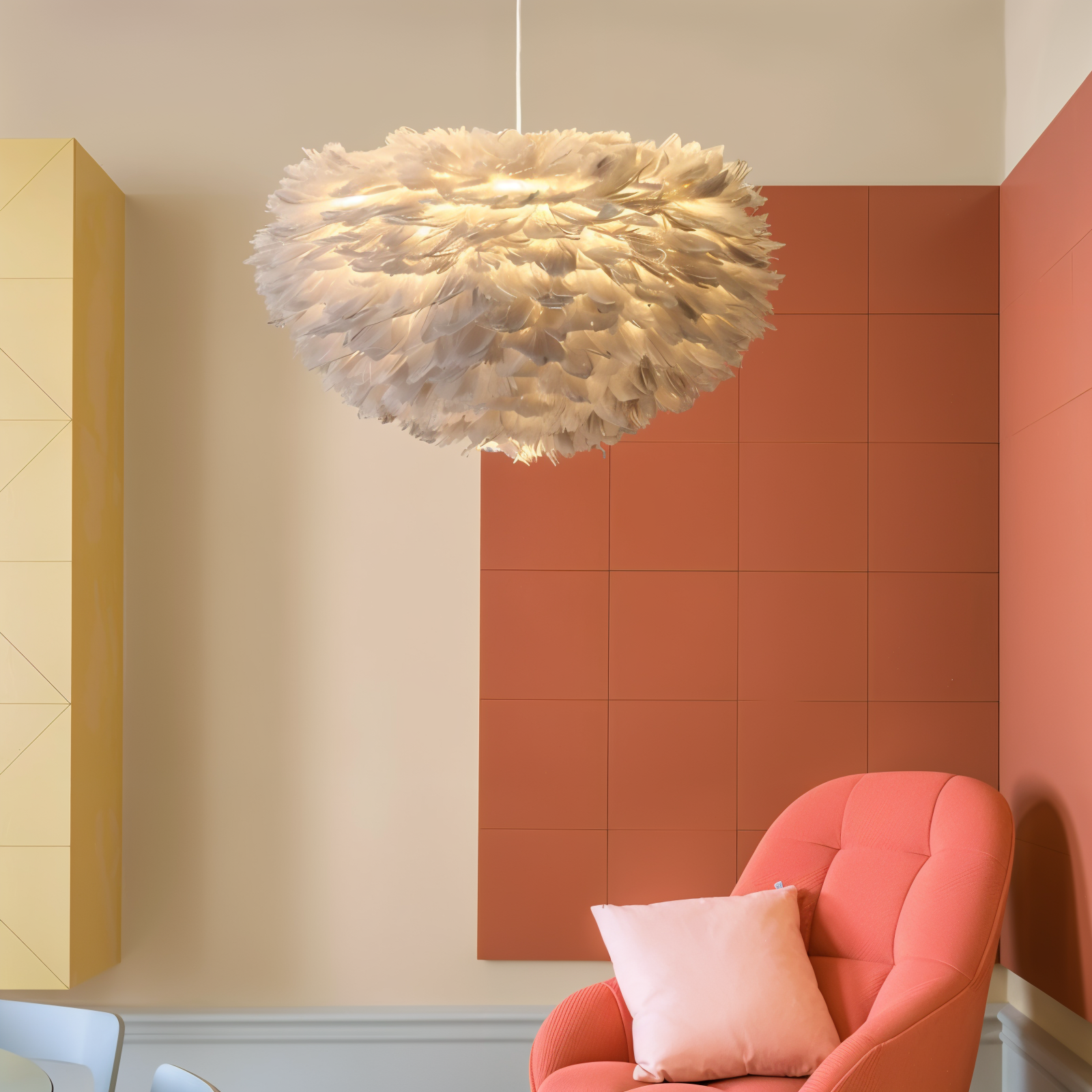 Dreamy Feather Chandelier - Handgefertigte, verstellbare Pendelleuchte