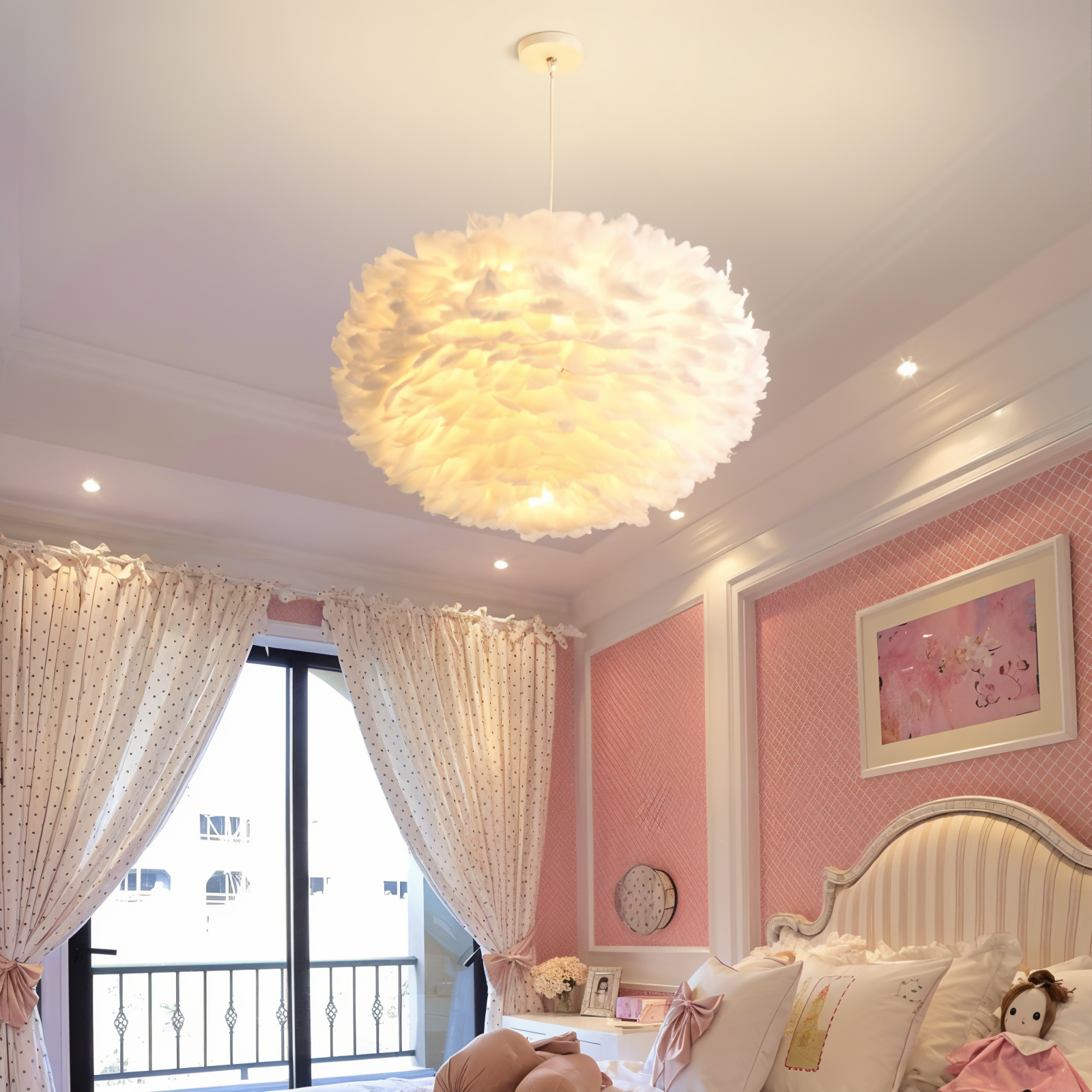 Dreamy Feather Chandelier - Handgefertigte, verstellbare Pendelleuchte