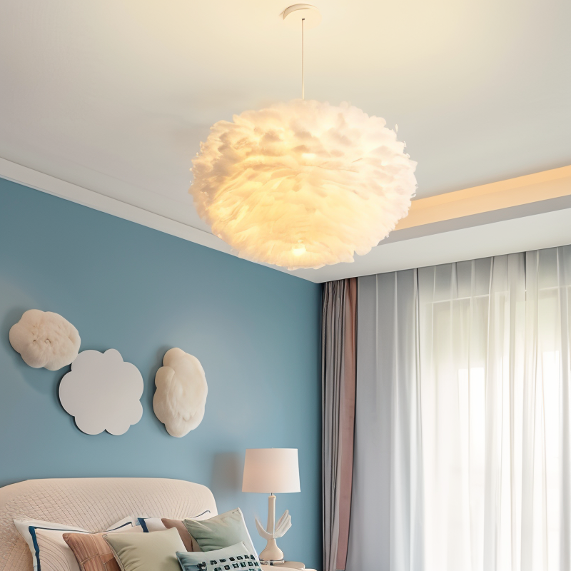 Dreamy Feather Chandelier - Handgefertigte, verstellbare Pendelleuchte