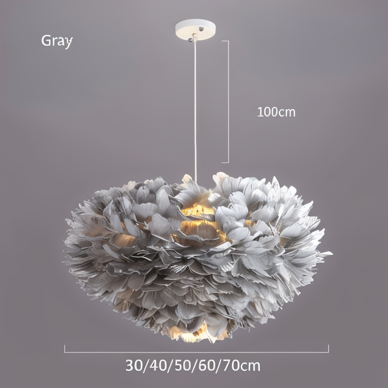 Dreamy Feather Chandelier - Handgefertigte, verstellbare Pendelleuchte