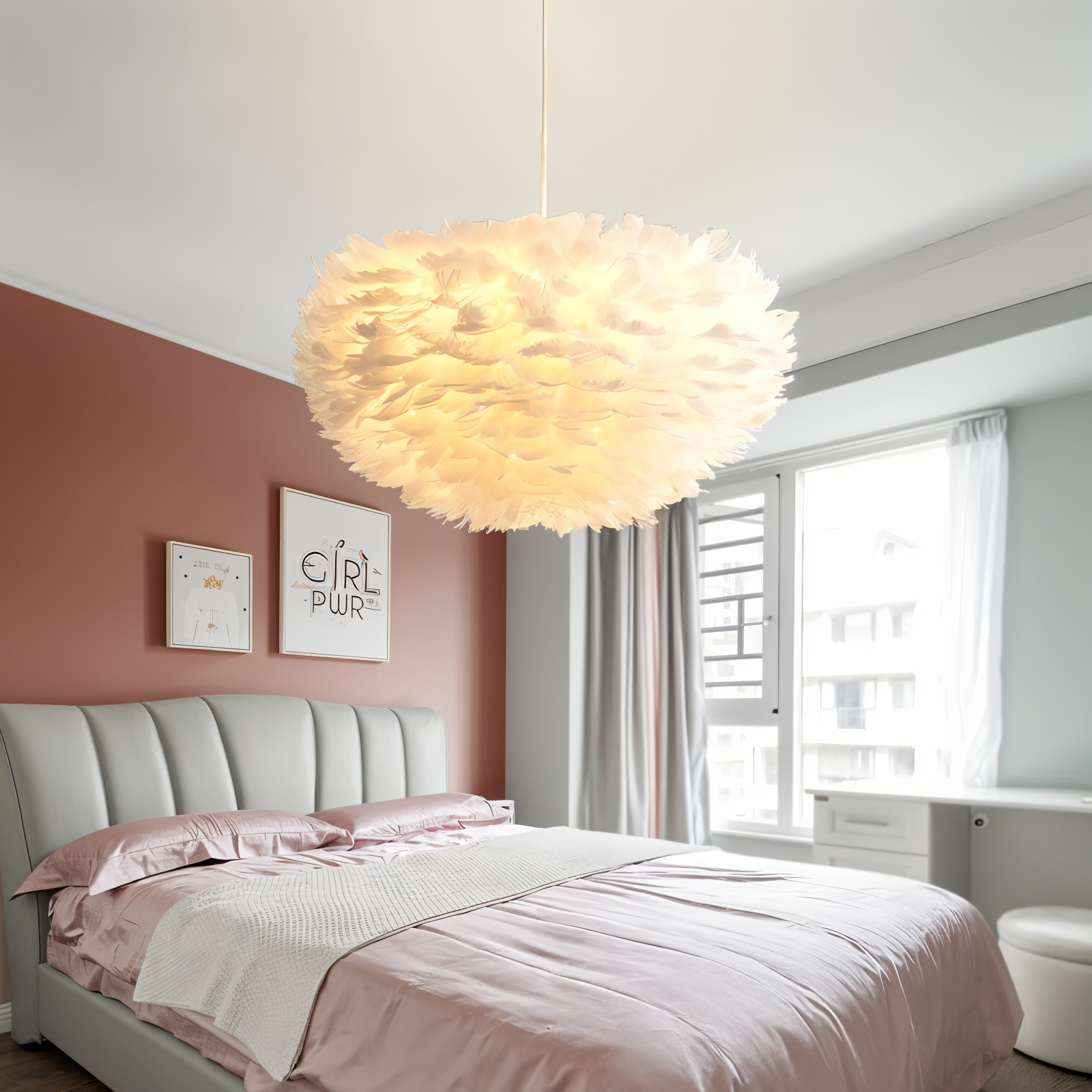 Dreamy Feather Chandelier - Handgefertigte, verstellbare Pendelleuchte