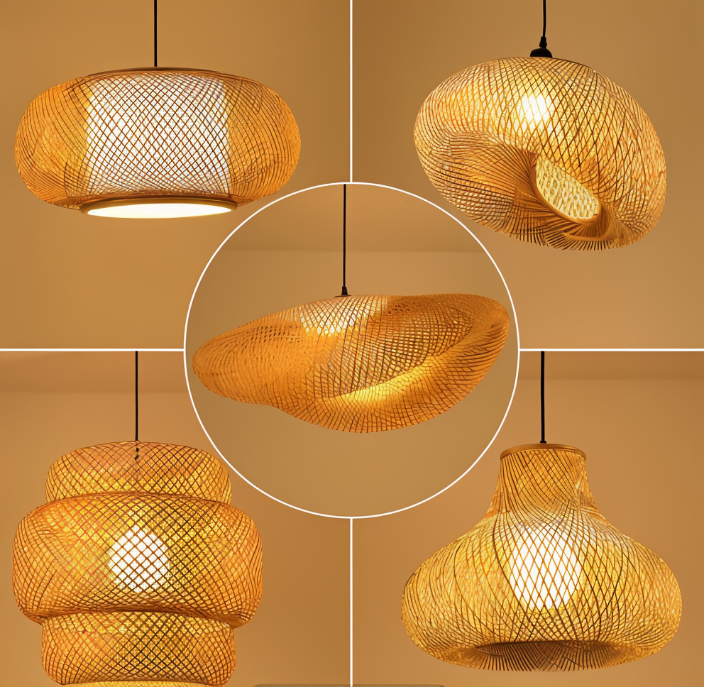 EcoLush Deckenleuchte - Handgefertigte Rattan Pendelleuchte - Rustikale Boho Lampe