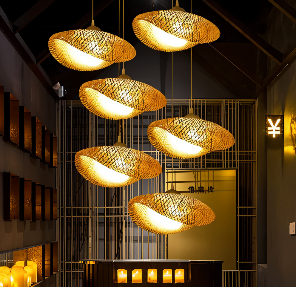 EcoLush Deckenleuchte - Handgefertigte Rattan Pendelleuchte - Rustikale Boho Lampe