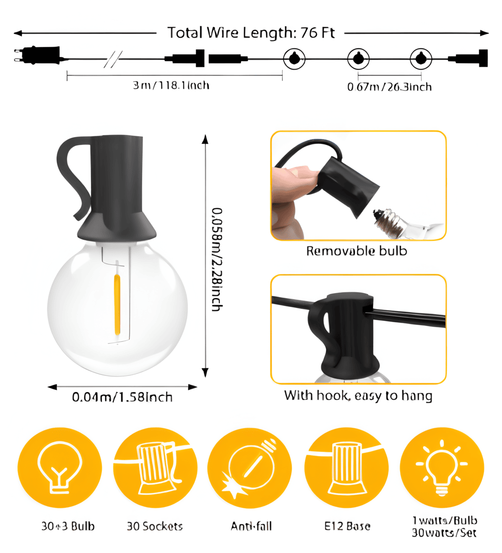 ElectriBulb Lichterkette - G40 Globe LED Außenbeleuchtung - IP44 & Bruchsichere Gartenbeleuchtung