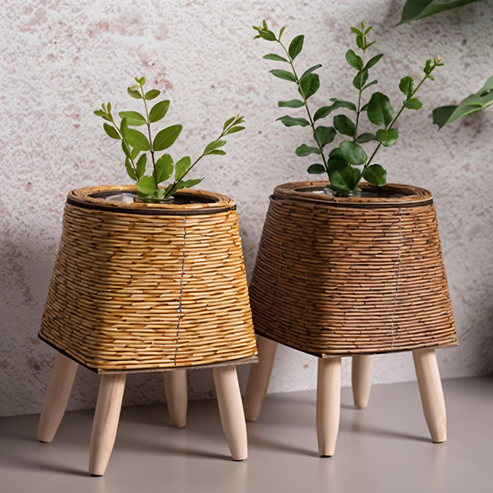 FauxWicker Pot - Artisan Rustic Rattan Pflanzkübel - Dekorative Blumenkorb