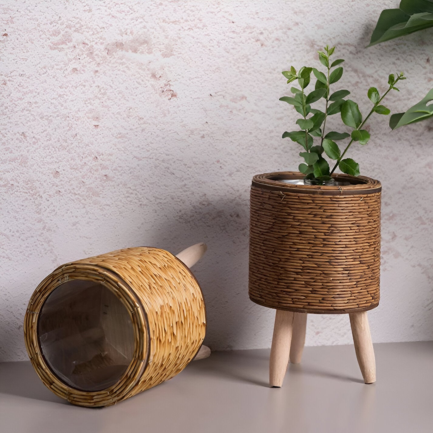 FauxWicker Pot - Artisan Rustic Rattan Pflanzkübel - Dekorative Blumenkorb